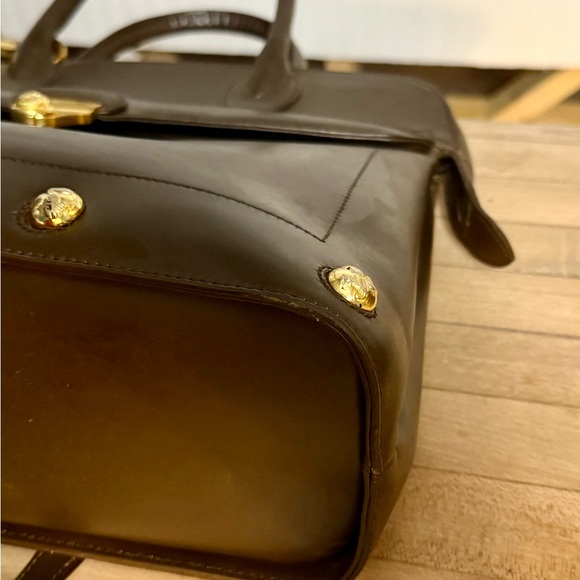 Salvatore Ferragamo Brown Calfskin Leather Studded Gancini Top Handle Bag - Picture 10 of 14